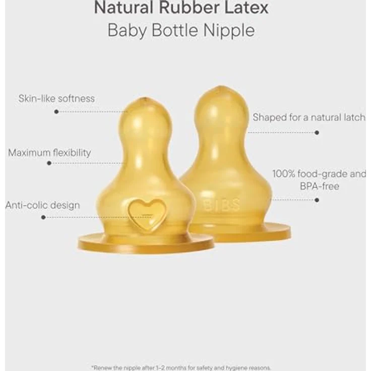 Bibs Trinksauger 2er Pack Latex Bottle Nipple, schneller Nahrungsfluss mit Anti-Kolik-Ventil, naturfarben – Bild 2