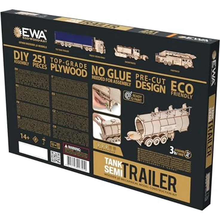 Eco Wood Art ROAD KING LKW Aufleger Modellbausatz, mechanisches 3D-Holzpuzzle mit 251 lasergeschnittenen Teilen, Federwerk-Antrieb, ohne Kleber – Bild 10