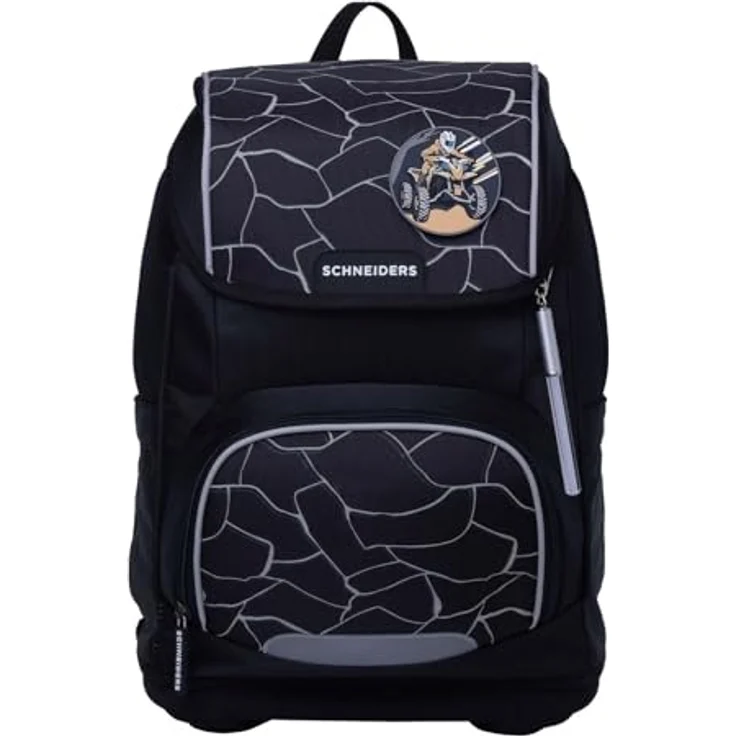 Schneiders Ergoplus 2in1 Schulranzen Set, 7-teilig, 22L, ergonomisches Tragesystem, reflektierende Elemente, LED-Leuchtstab, Dark Hunter schwarz – Bild 2