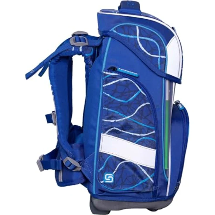 Schneiders Ergolite Schulranzen Set 9-teilig, ergonomisches Tragesystem, reflektierende Elemente für Sicherheit, 22 Liter Volumen, blau – Bild 5
