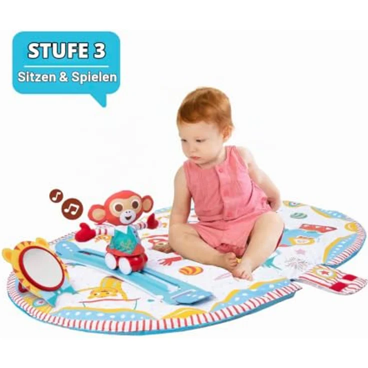 Yookidoo Zirkus Baby Spielmatte Gym, 3-in-1 Activity Center mit motorisiertem Musik-Mobile, Bauchlage-Kissen, Spiegel & strukturierten Tierfiguren für 0–12 Monate – Bild 4