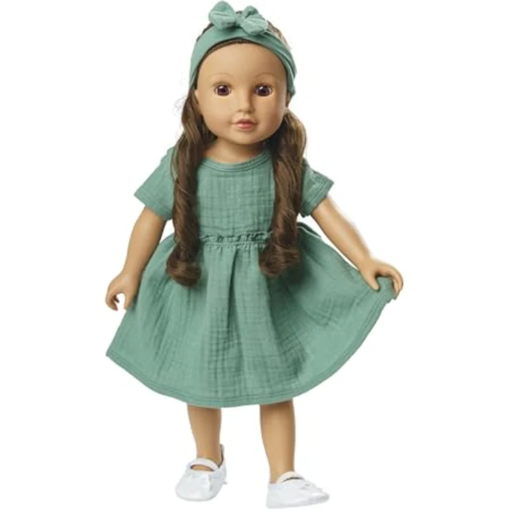 Heless 1424 - Puppenkleidung aus 100% Bio-Baumwolle, 2-teiliges Set mit Kleid und Haarband in Salbeigrün – Bild 3