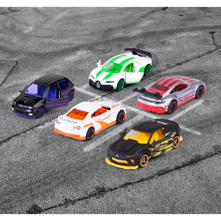 majORETTE Spielzeug-Auto Limited Edition 10, Geschenkset mit 5 Metall-Modellautos (Renault Clio schwarz, Porsche 911 GT3 Cup grau, Nissan GT-R weiß, Bugatti Chiron Pur Sport weiß, Chevrolet Camaro schwarz), je 7,5 cm, für Kinder ab 3 Jahren – Bild 5
