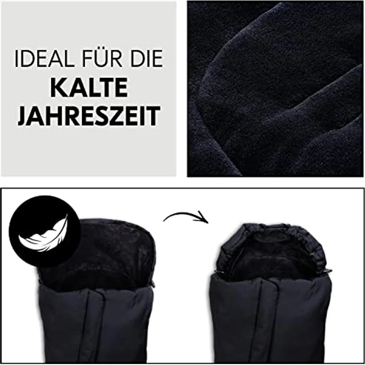 Hauck Universal Fußsack für Buggys und Fahrradanhänger, Warmes Fleece, Einfache Installation mit 5-Punkt-Gurt, Anti-Rutschschutz, Zwei-Wege-Zipper, Maschinenwaschbar, Faltbar, Schwarz, 56711 - Preisvergleich – Bild 5