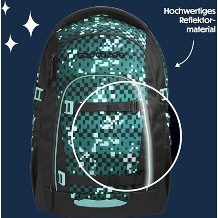 coocazoo MATE Schulrucksack, Pixel Blox, Ergonomischer Rucksack mit Easy-Grow-System, 30 l, schwarz/grün – Bild 6