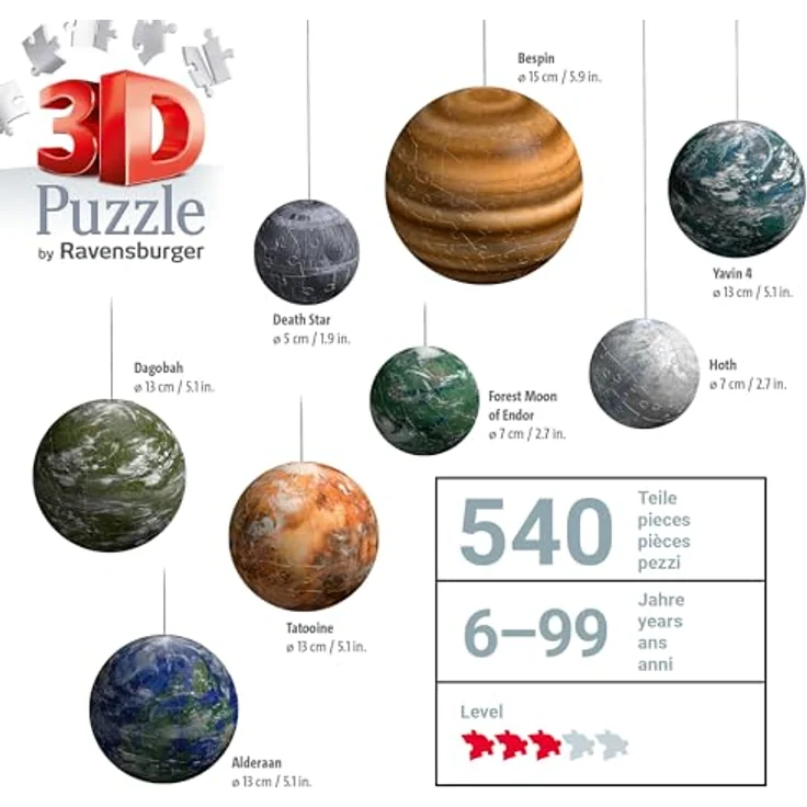 Ravensburger 3D Puzzle 11577 - Puzzle-Ball Planeten der Star Wars Galaxie - erste Trilogie - 3D-Puzzle-Set mit 8 Puzzle-Bällen, EasyClick Technology, inkl. A2 Poster - ab 6 Jahren – Bild 3