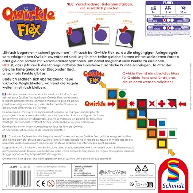Schmidt Spiele Qwirkle Flex, Legespiel mit neuen Hintergrundvariationen, für 2-4 Spieler ab 7 Jahren, Spieldauer ca. 30 Minuten – Bild 2