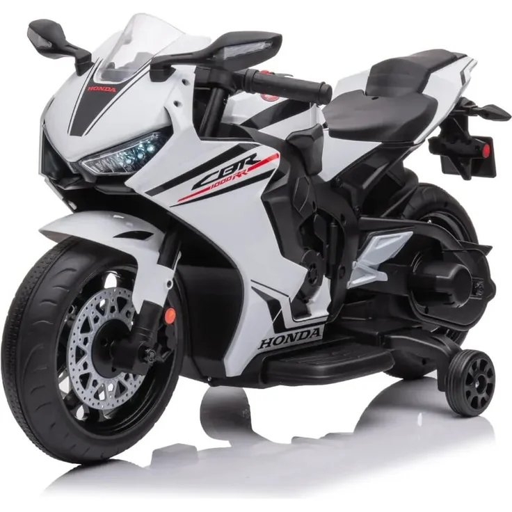 Vrooomy Elektromotorrad Honda CBR 1000RR, 12V für Kinder 2 bis 5 Jahre, Weiß, mit LED-Scheinwerfer und Musikknopf