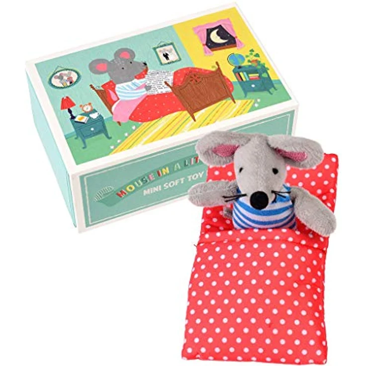 Rex London Plüschtier Maus "Mouse in a Little House": Kuscheltier-Set für Kleinkinder mit rotem Schlafsack und blauem Schlafhaus – Bild 1