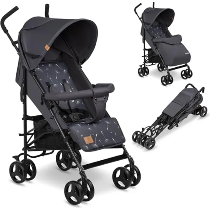 LIONELO Elia Buggy Klein Zusammenklappbar Kinderwagen Bis 15 Kg, Rücken Und Fußstützenverstellung Hinterradbremse, Moskitonetz, Beinwärmer, Einkaufskorb
