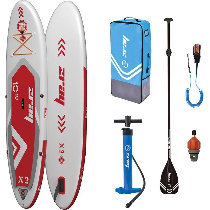 ZRAY Inflatable SUP-Board ZRAY X2 SUP Komplettset rot, Allround, bis 150kg Mit Paddel Pumpe Rucksack & Sicherheitsleine