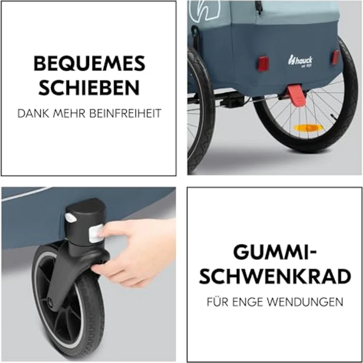 Hauck Dryk Duo Plus, Fahrradanhänger & Buggy mit Hinterradfederung und Gummireifen, blau – Bild 5