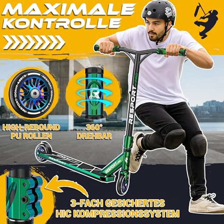 RE:SPORT REVO PRO Stunt Scooter für Kinder & Erwachsene, inkl. Ständer, 110mm PU Räder, ABEC 9 Kugellager, Y-Bar, rutschfestes Deck, leichtgewicht 3,6 kg – Bild 2