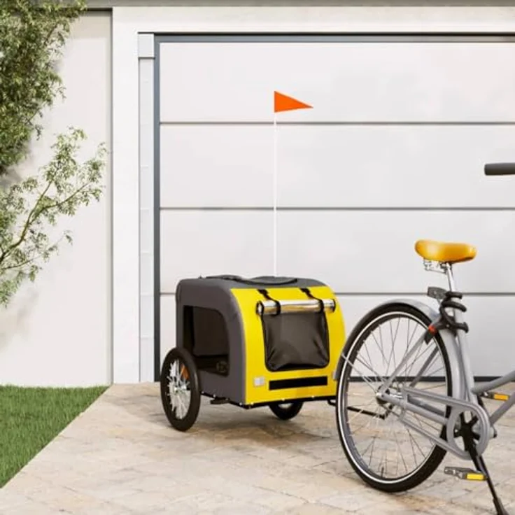vidaXL Fahrradhundeanhänger Fahrradanhänger Hunde Gelb und Grau Oxford-Gewebe und Eisen, Robuster Rahmen, Komfortables Design, Sicheres Fahren, Vielfältige Anwendungen – Bild 3