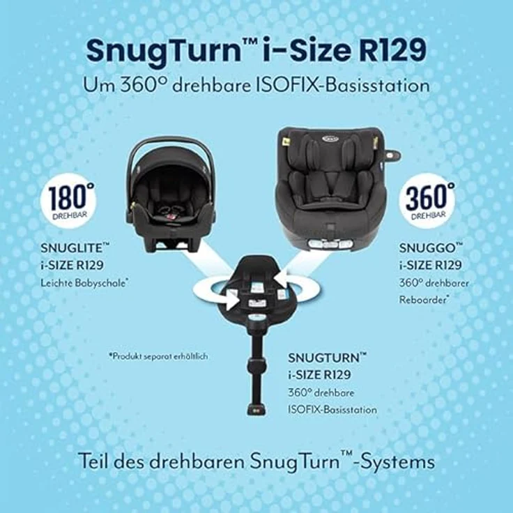 Graco Isofix-Basisstation SnugTurn i-Size R129 Base für SnugLite und SnugGo i-Size R129 - Black, drehbarer Mechanismus, ISOFIX-Konnektoren, R129 Zulassung – Bild 4