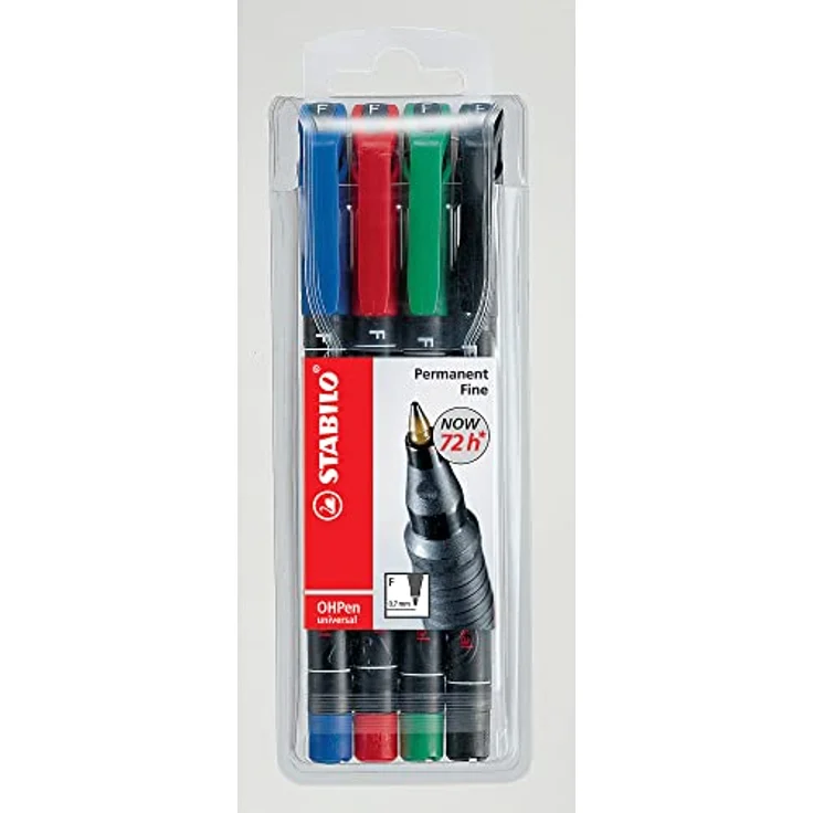 STABILO OH-Stift OHPen universal, F, nachfüllbar, permanent, Rundspitze, 0,7 mm, schwarz, 4er sortiert (4 Stück) – Bild 1
