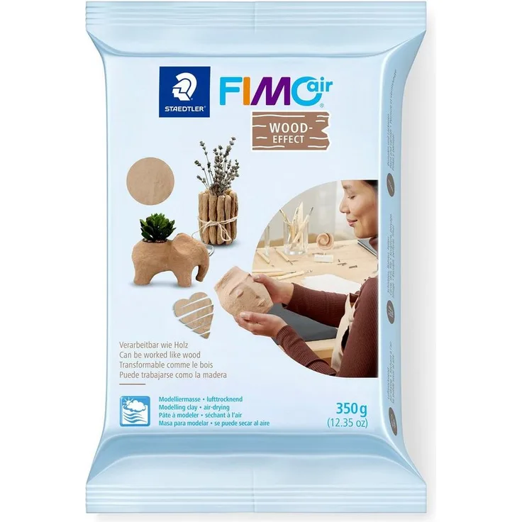 FIMO FIMOair Wood-Effect Modelliermasse, 350 g, lufttrocknend, holzähnliche Optik, Braun