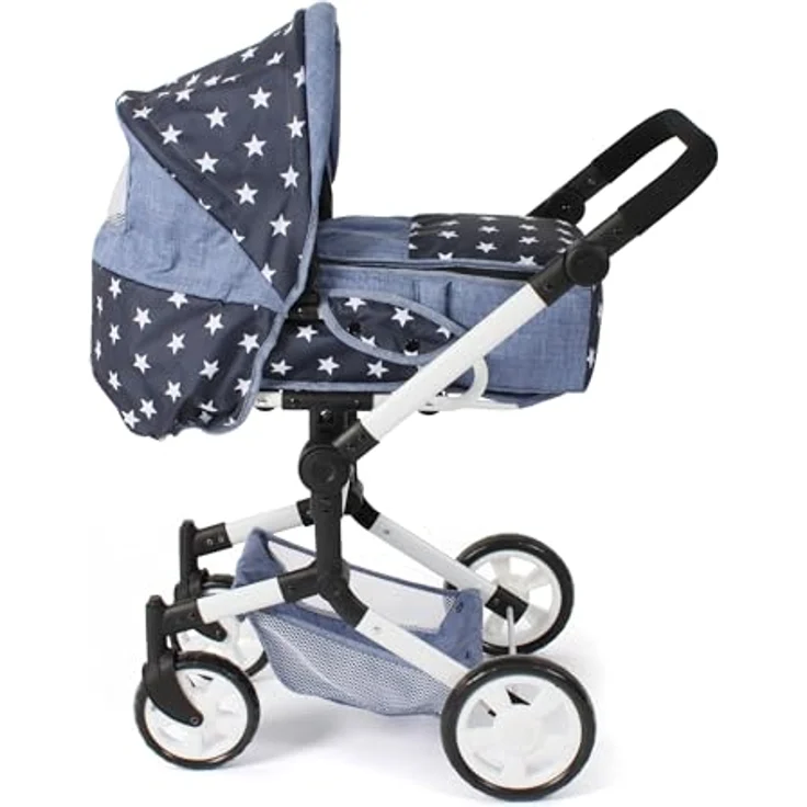 Bayer Chic 2000 - Puppenwagen Jara, 2in1 Kombipuppenwagen für Kinder von 4 bis 8 Jahren, Sternchen navy, höhenverstellbarer Schiebegriff, schwenkbarer Schieber, herausnehmbare Tragetasche – Bild 2