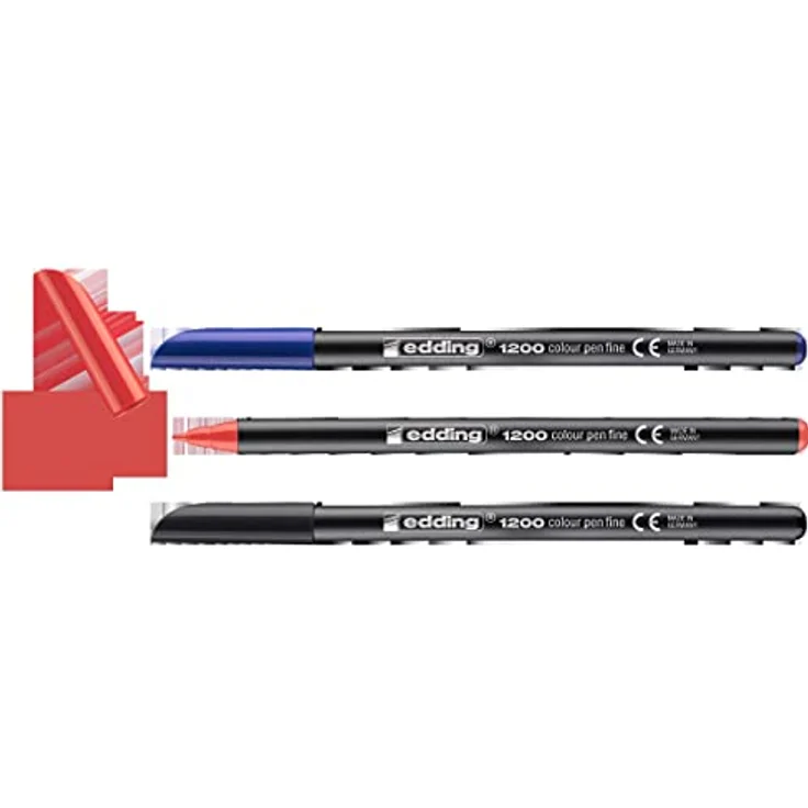 Edding 1200 Fasermaler fein - schwarz, rot, blau - Rundspitze 1 mm - Filzstift zum Zeichnen und Schreiben - für Schule, Mandala – Bild 2
