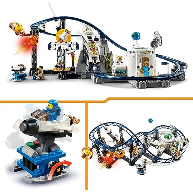LEGO 31142 Creator 3-in-1 Weltraum-Achterbahn, Bausatz Einer Spielzeug-Kirmes mit funktionierenden Wägen, umbaubar in frei fallenden Fallturm oder Karussell mit Raketen und leuchtenden Steinen – Bild 3
