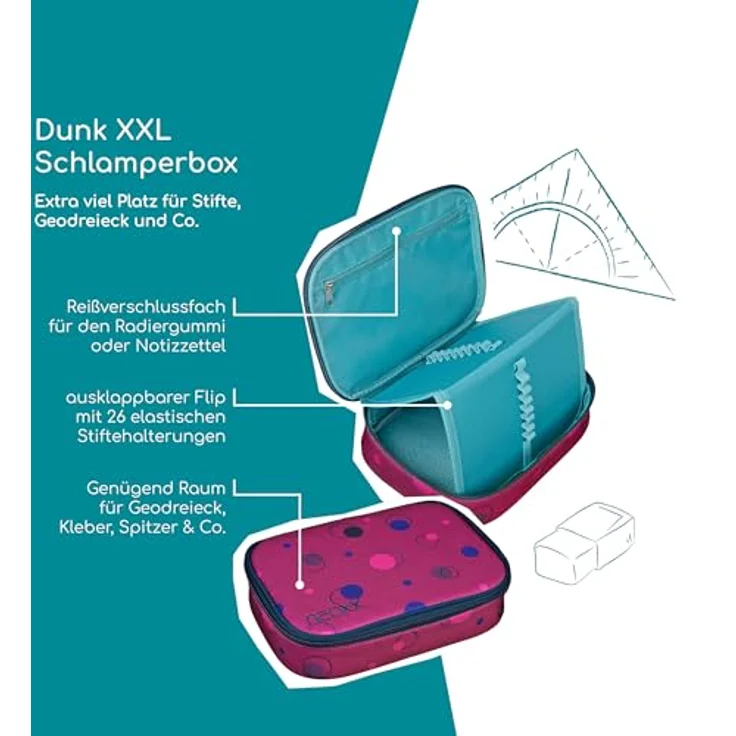 neoxx Schlamperbox Dunk Bubble me Around aus recycelten PET-Flaschen Platz für EIN Geodreieck Stifte Flap mit 26 Stifteschlaufen ca. 23,5 x 17 x 6,5 cm für Mädchen – Bild 2
