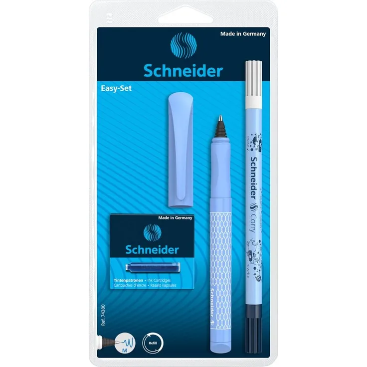 SCHNEIDER NOVUS Füllhalter Patronenroller Easy Ball mit Tintenlöscher + 6 Patronen, blau