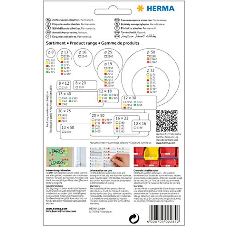 HERMA 2284 Punktaufkleber Klebepunkte leuchtorange, 24 Blatt, Ø 50 mm, 6 pro Bogen, 144 Aufkleber, selbstklebend, Markierungspunkte zum Beschriften, runde Farbpunkte aus Papier, blanko – Bild 2