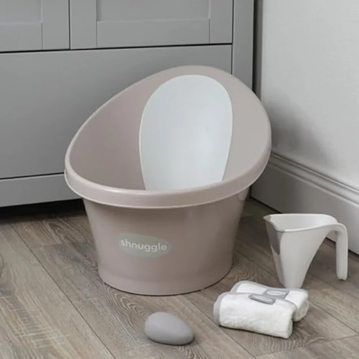 Shnuggle Babywanne für Neugeborene, mit integrierter Stützbeule und weicher Rückenlehne, inkl. Stecker, Taupe – Bild 2