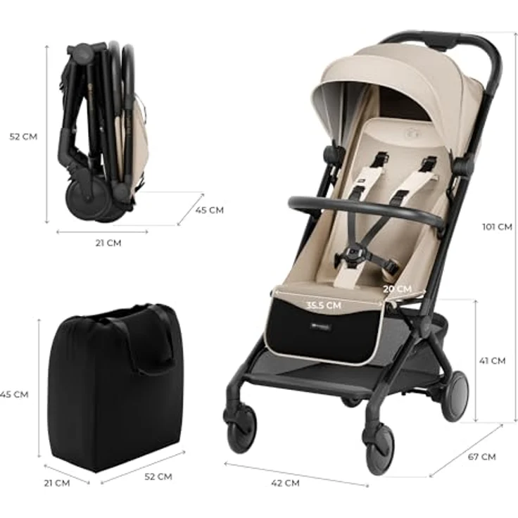 Kinderkraft PILOT 2 Kinderwagen, Liegebuggy mit UPF 50+ Schutz, 5-Punkt-Sicherheitsgurt, kompakt und handgepäcktauglich, Beige – Bild 6