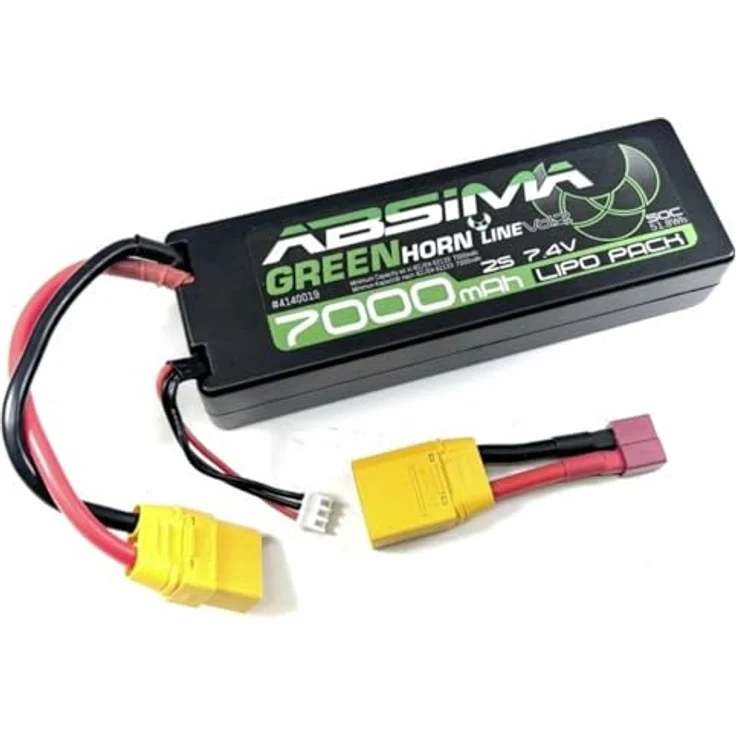 Absima Modellbau-Akkupack (LiPo) 7.4 V, 7000 mAh, 2 Zellen, 50 C, Stick mit XT90 Stecker und T-Plug Adapter