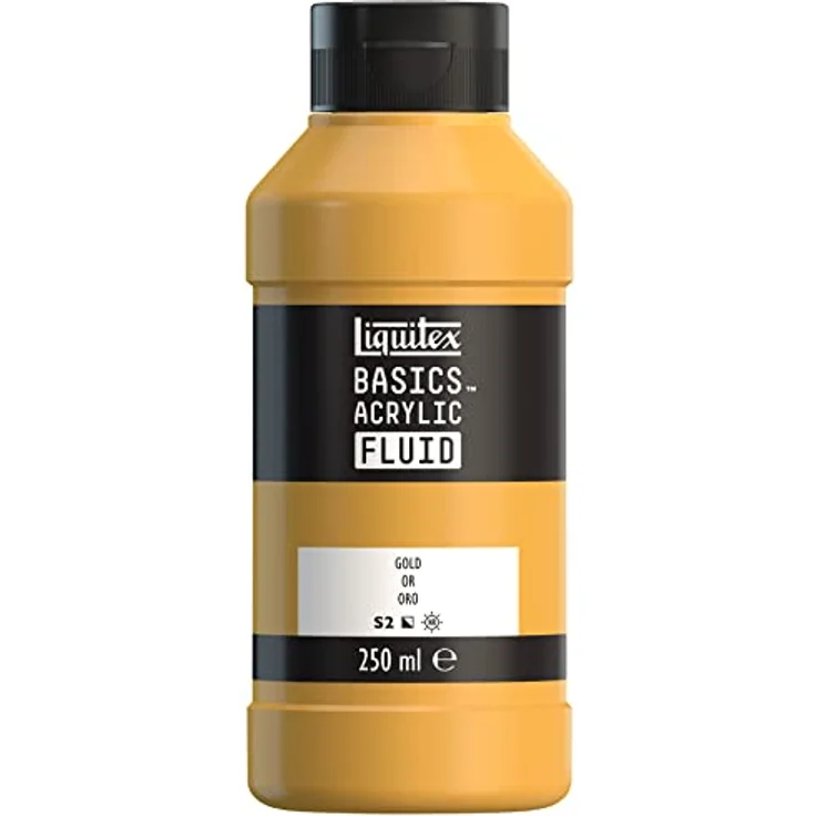 Liquitex Basics Fluid Acrylfarbe, hochpigmentierte, schnell trocknende und lichtechte Acrylfarbe, 250ml Flasche - Gold – Bild 1