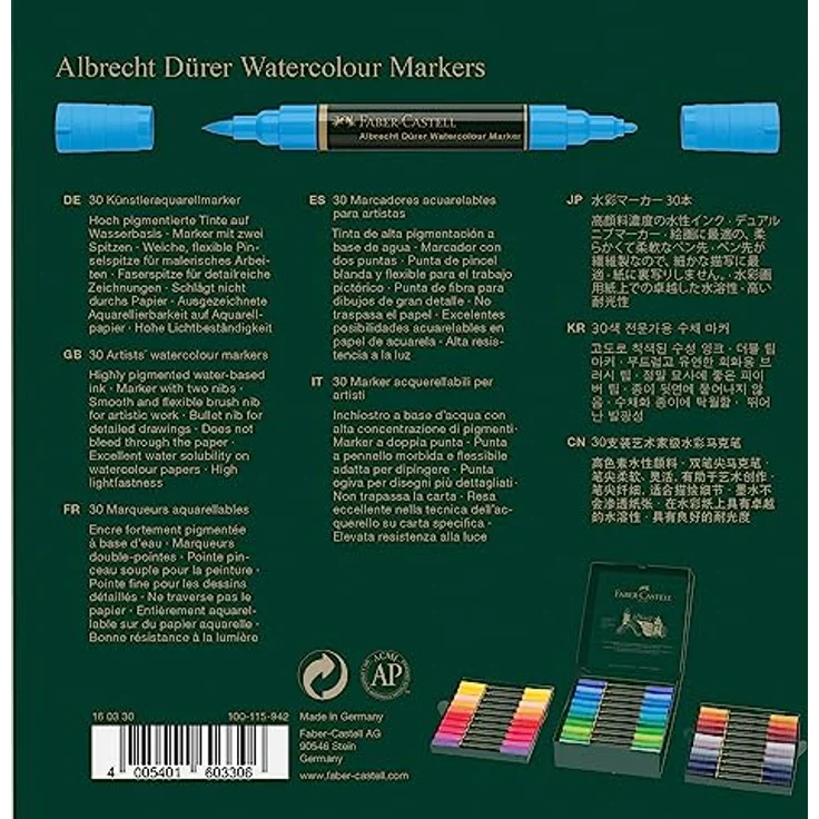 Faber-Castell 160330 Aquarellmarker Albrecht Dürer mit Doppelspitze, 30er Etui, bunt – Bild 2