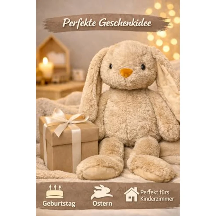Tendertoys Kuscheltier Hase XXL 70 cm, weiches Plüschtier in braun-pastell mit langen Ohren, ideal zum Spielen, Schlafen und Dekorieren, Geschenk für Kinder – Bild 6