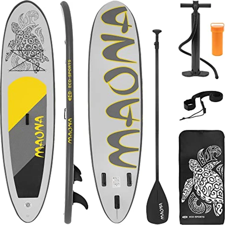 ECD Germany Aufblasbares Stand Up Paddle Board Maona, 308 x 78 x 10 cm, grau, PVC, bis 120 kg, inkl. Pumpe, Tragetasche, Zubehörset, SUP Board für Einsteiger und Fortgeschrittene – Bild 1