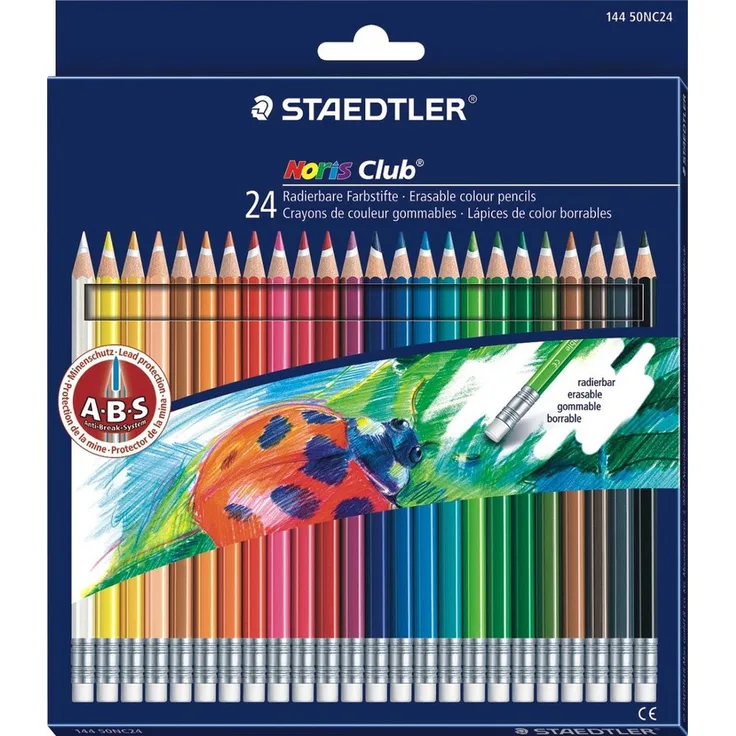 STAEDTLER Buntstift Farbstift Noris Club radierbar 24ST, Farbenfrohe Farbvielfalt und bruchfeste Mine