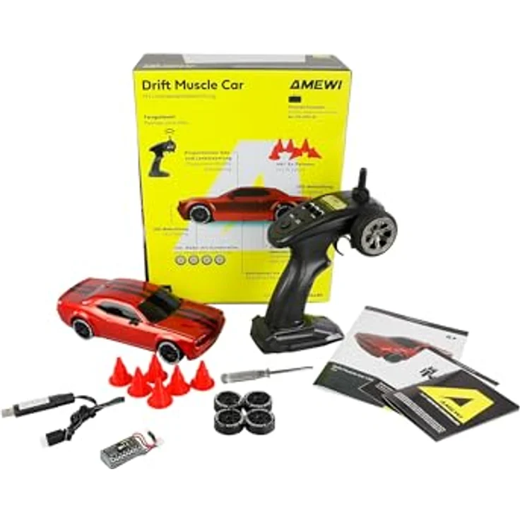 Amewi Drift Muscle Car 1:20 RTR, proportionale Steuerung mit Gyro, 4WD, rot, LED Unterbodenbeleuchtung mit 3 Farben und 7 Modi – Bild 2