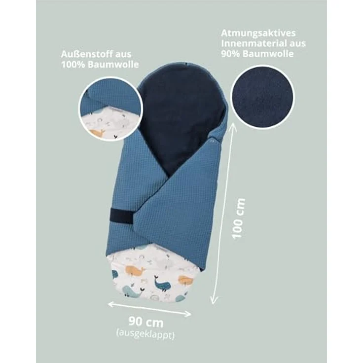 ULLENBOOM Einschlagdecke für die Babyschale Sommer, atmungsaktiv, 0,5 TOG, aus 100% Baumwolle, für 0-9 Monate – Bild 2