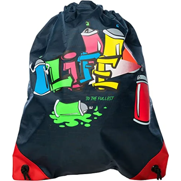 Walser Kinder-Turnbeutel Graffiti, Reisebeutel-Kinder, Sportbeutel, Gymsack, Schuhbeutel für Kinder 39x33,5cm blau