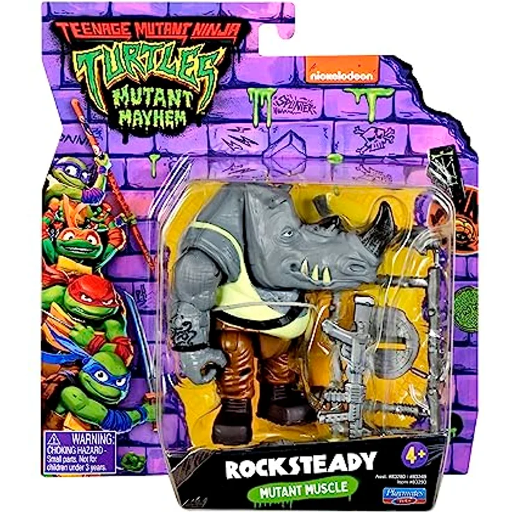 Teenage Mutant Ninja Turtles Rocksteady Basic Figure, 10 cm bewegliche Sammelfigur mit Blaster und Zubehör – Bild 2