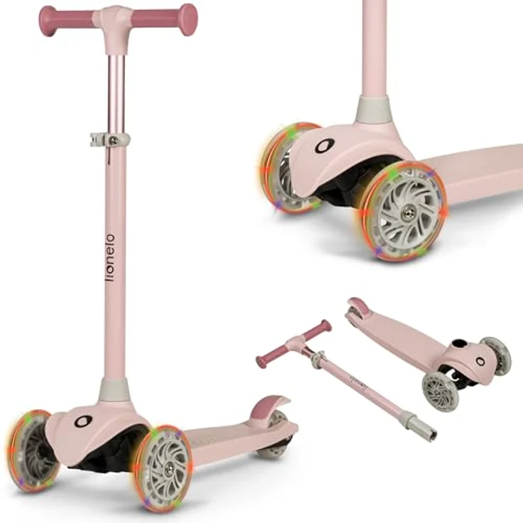Lionelo Jessy Premium Dreirad-Kinderroller mit LED-Rädern, Höhenverstellung, und rutschfester Plattform, faltbar - für Kinder 3 Jahre bis 50 kg, blau – Bild 1