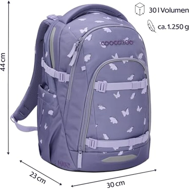 Coocazoo Mate Schulrucksack „Reflective Wings”, lila, reflektierend, ergonomisch, 30 Liter, höhen- & größenverstellbar, mit Brustgurt & Hüftgurt, für die 3. Klasse – Bild 2