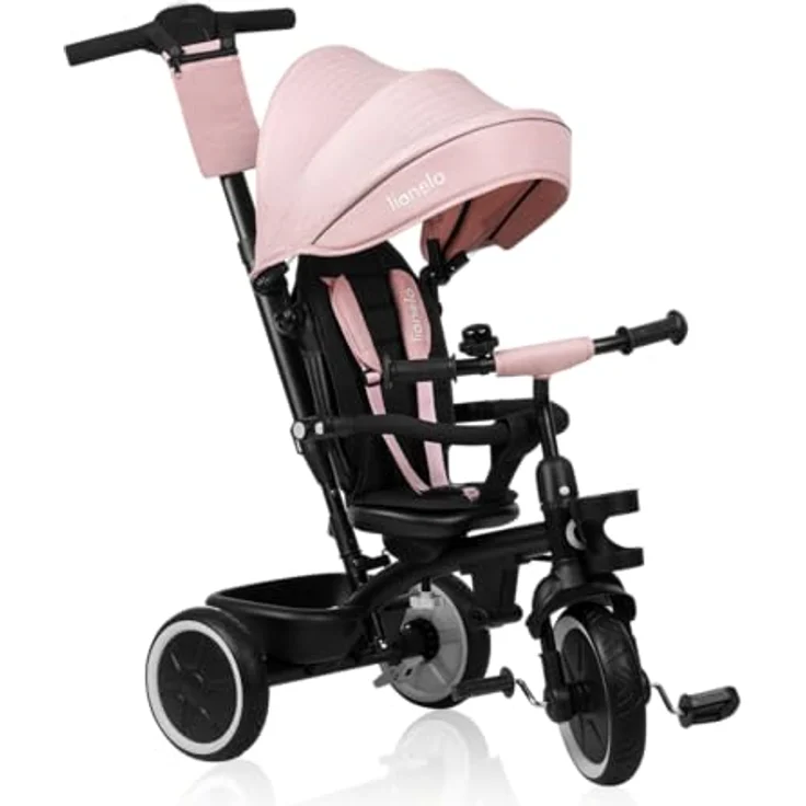 Lionelo Berry, Dreirad Pink Rose mit 360-Grad-Rotsitz, für Kinder von 9 Monaten bis 5 Jahren, verstellbarer Schiebegriff, wartungsfreie PU-Räder – Bild 1