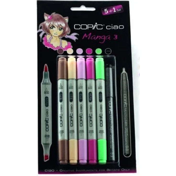 COPIC Ciao Marker 5+1 Set "Manga 3", Vielseitige Allround-Layoutmarker inkl. Multiliner 0,3 mm by Copic, Medium Broad-Spitze und Super Brush-Spitze – Bild 3