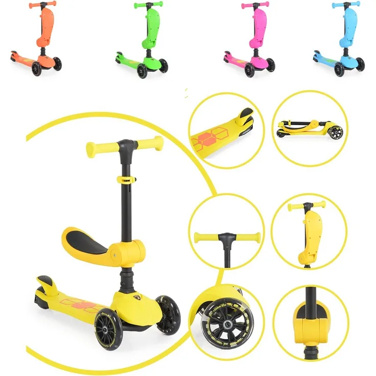Moni Kinderroller 2 in 1 Lamborghini Laufrad, gelb, Lenkerhöhe verstellbar, klappbar