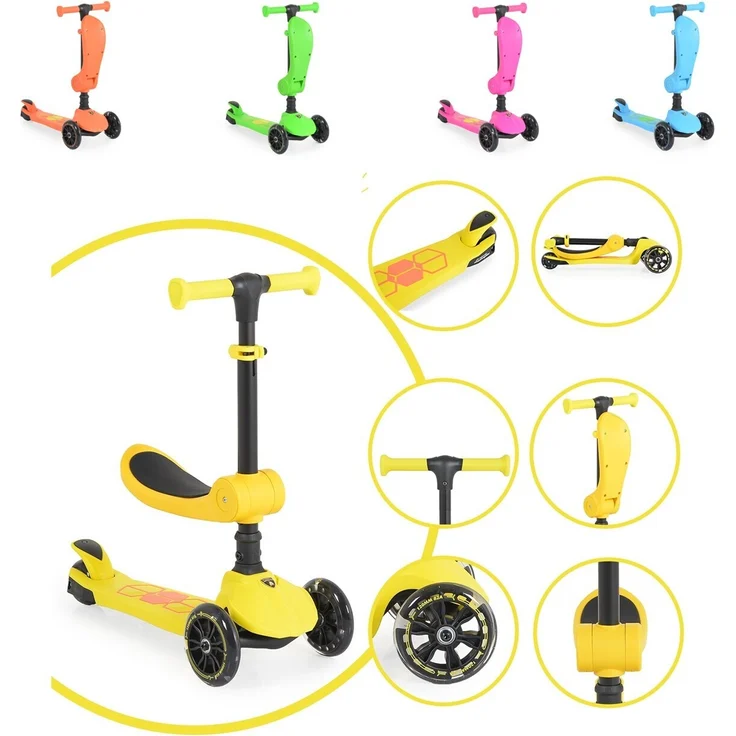 Moni Kinderroller 2 in 1 Lamborghini Laufrad, gelb, Lenkerhöhe verstellbar, klappbar