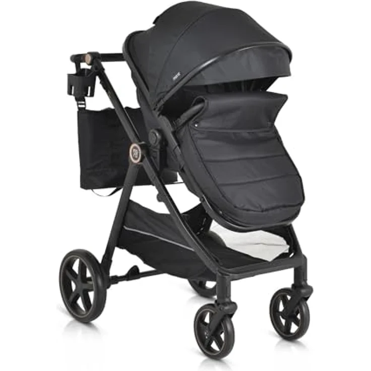 Moni Kinderwagen 2 in 1 Tokyo 22 kg umbaubar Wickeltasche Stoßdämpfer klappbar, schwarz – Bild 3