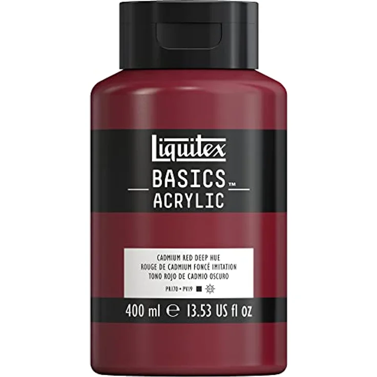 Liquitex Basics Acrylfarbe, Kadmiummiumrot dunkel, monopigmentierte Künstlerpigmente, lichtecht, 400ml Flasche, mittlere Viskosität, seidenglänzendes Finish, Archivqualität – Bild 1