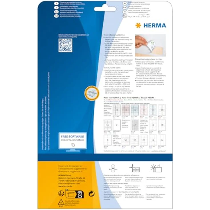 HERMA 4511 Namensetiketten, ablösbar, 540 Stück, selbstklebend, bedruckbar, rückstandsfrei abziehbare Acetatseide, weiß, 63,5 x 29,6 mm, für Laser- und Kopierer-Druck – Bild 2