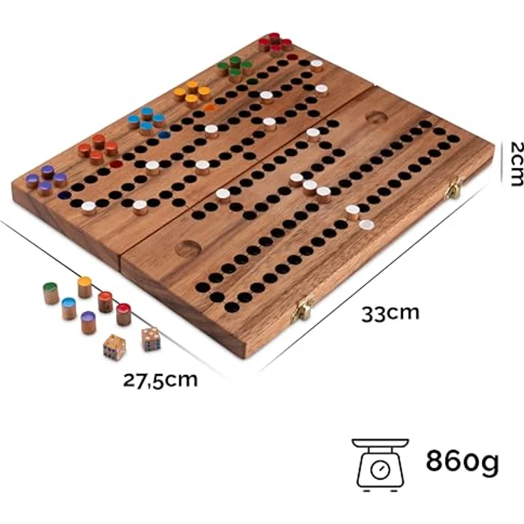 Logoplay Blockade Brettspiel für 2 bis 6 Spieler, zusammenklappbar mit Metallverschluss, Spielfeld 26 x 33 cm aus Samena-Holz – Bild 3