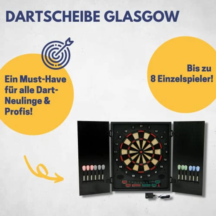 BEST SPORTING Dartscheibe elektronisch Glasgow I LED-Anzeigen & Soundeffekte I Dartboard Kabinett - für 8 Spieler – Bild 2